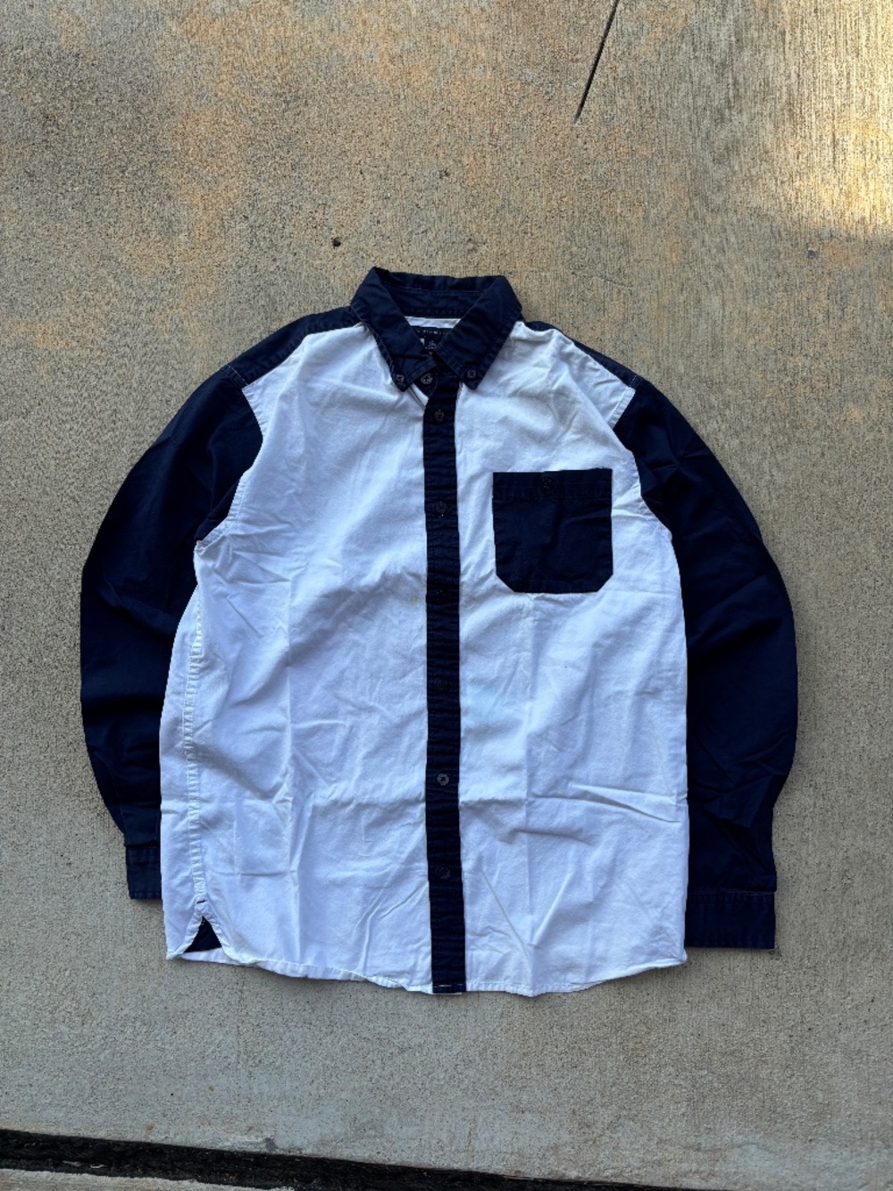 Tommy Hilfiger Boys XL 16-18 Colorblock Button Down Shirt Navy White TH85